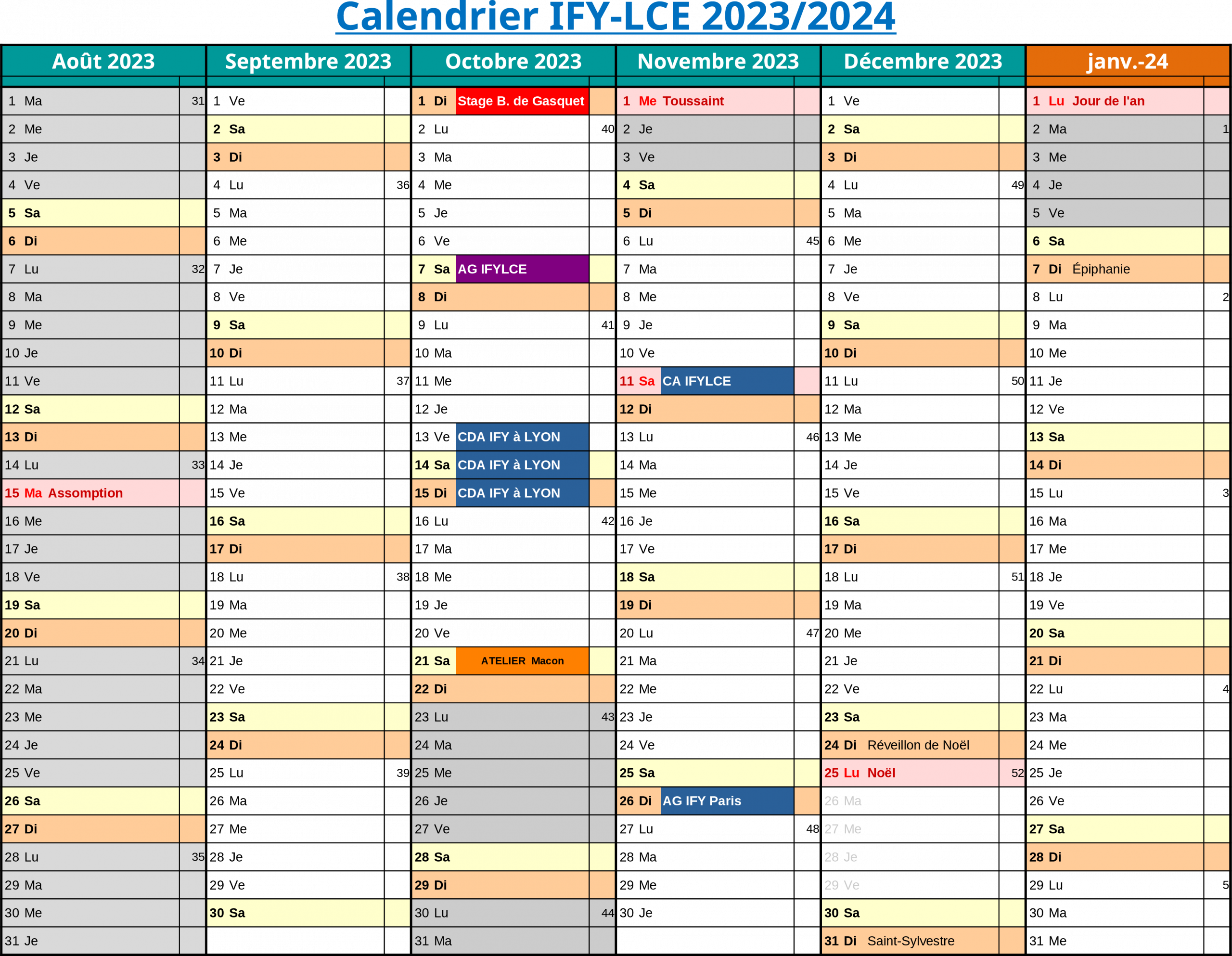 IFY - Calendrier des activités 2023-24