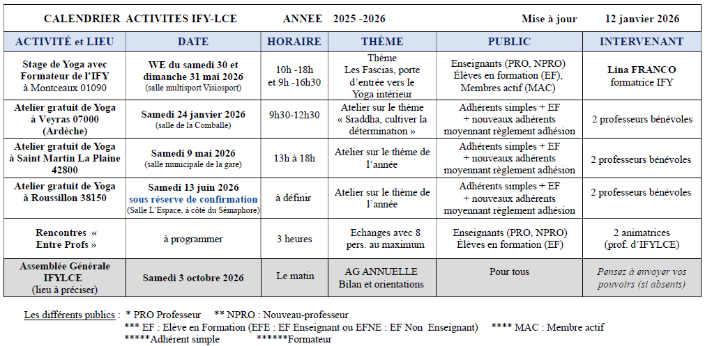 IFY - Calendrier Activités IFYLCE 2025 2026